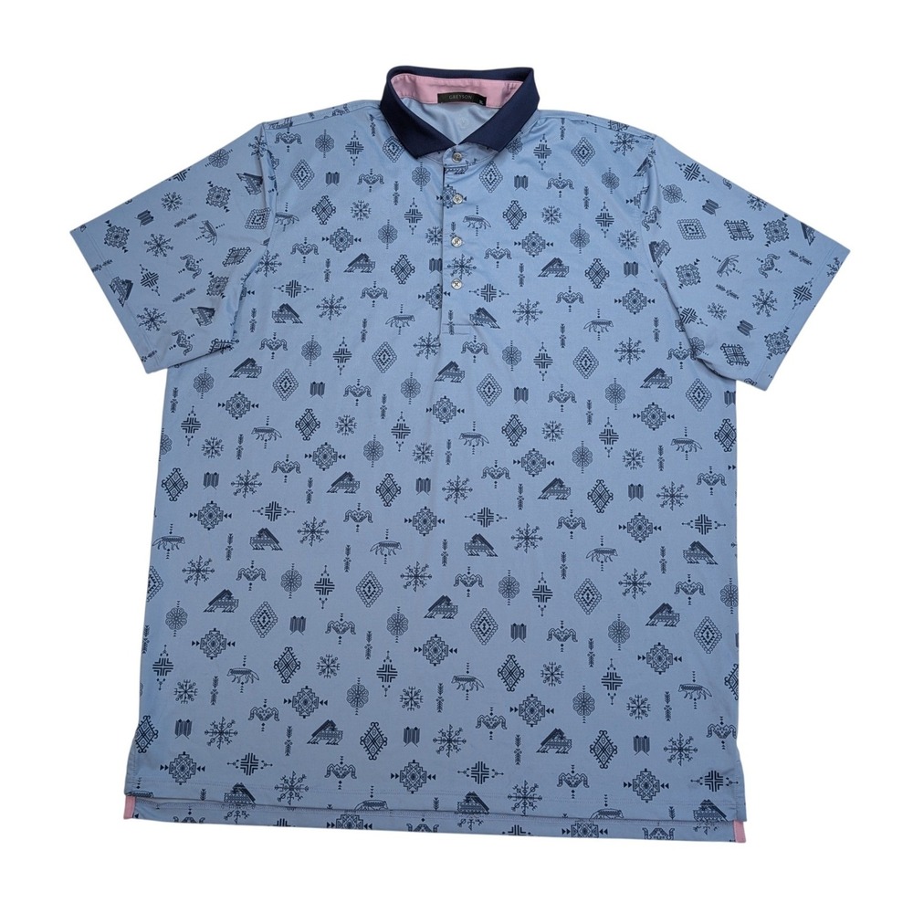 Greyson Shadow Wolf Polo Mens XL Blue Geometric Print Performance Golf